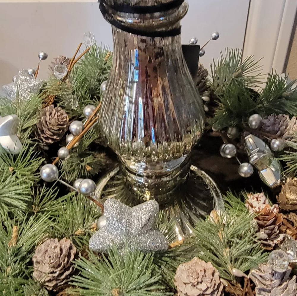 Christmas Winter Centerpiece Candle Table Arrangement Mercury Glass Wedding - Picture 4 of 6